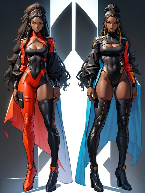 ((best quality)), ((4k)), ((highres)), ((masterpiece:1.2)). ((detailed)), ((ultra realistic)), ((intricate details)), ((full body picture)), ((character design sheet)), a full body picture of a beautifull african american female, black woman, light skin bl...