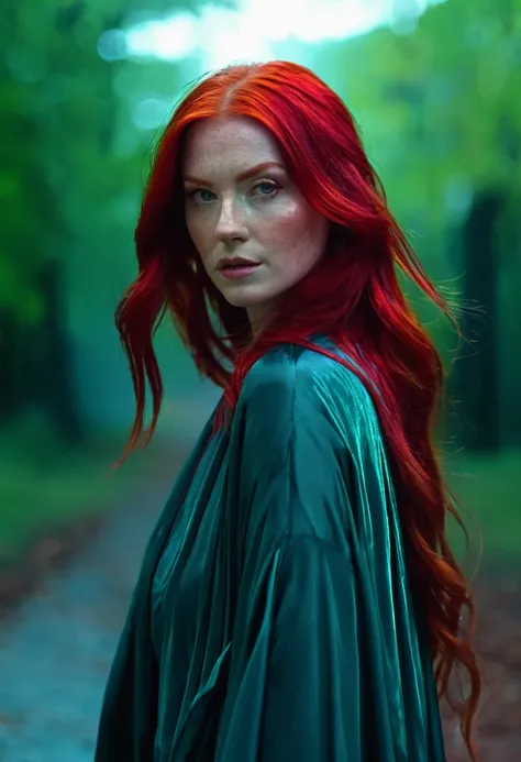 ava red, the wizard of magical colors, red hair, 8k resolution --aspect 2:3, depressing atmosphere, adam marcszynski