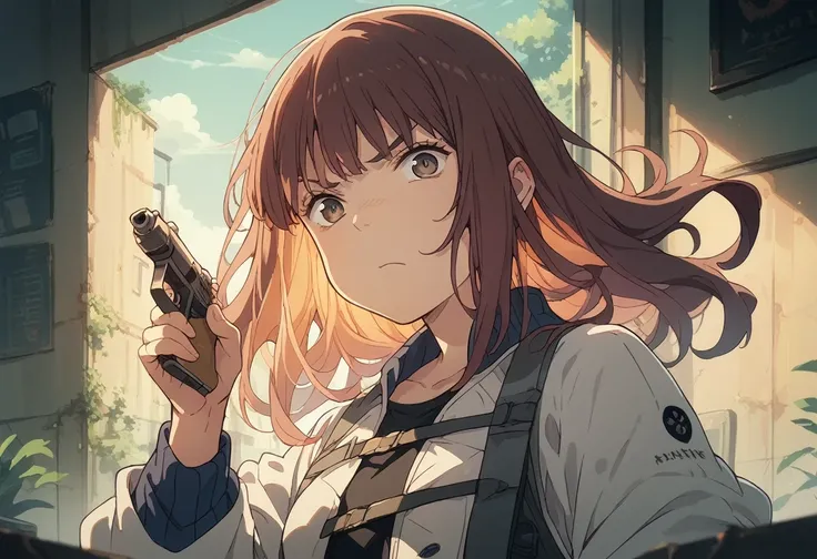 kiruko pointing forward with a hand gun