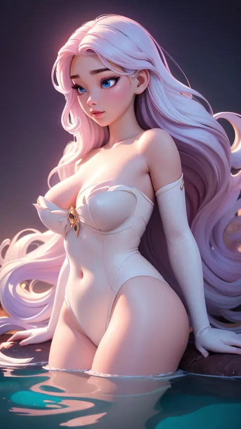 (best quality,ultra-detailed,highres:1.2), (realistic:1.37) scene: Loona standing in a milky pool, surrounded by a soft, ethereal glow. Her porcelain skin glistens under the milky liquid, accentuating her natural beauty. The seamless blend of loona and mil...