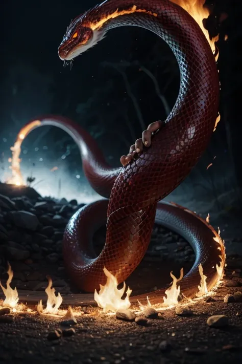 create a fire snake with bulging eyes 