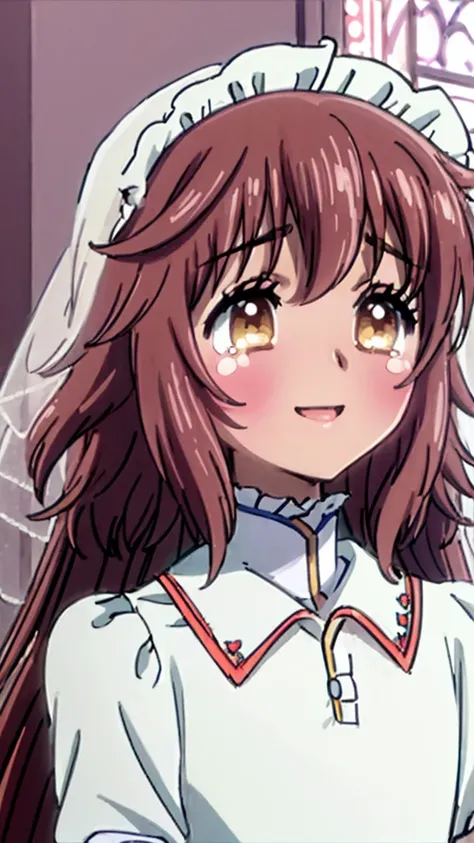 Hanato Kobato, hanatokobato, smiling, crying of happiness, tears on the cheek, boca smiling, Mirando hacia el frente, ojos serrados, Wedding Dress, velo de esposa