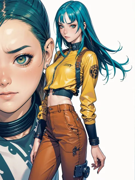 (best qualityer))), (((yellow and black))), (((manga strokes))), (((blue green hair with red highlights))), (((baggy pants with ...