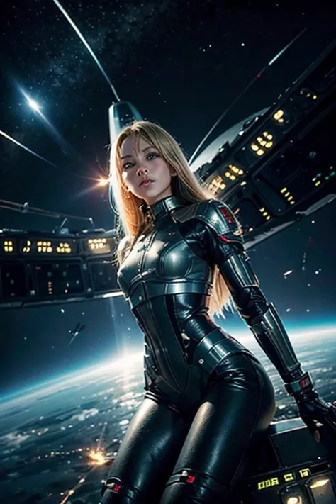 AN ADVANCED CYBERNETIC CITY AT THE CENTER OF THE UNIVERSE.
WHERE A FUTURISTIC YOUNG HUMANOID WOMAN IS FOUND.
SHE IS CHARACTERISTICS.@MICAELA BLONDE. LONG HAIR, GREEN EYES, BUT CYBERNETIC.
STELLAR CONFLICTS HAVE BEGUN BETWEEN MICAELAS AIRCRAFT AND ENEMY AIR...