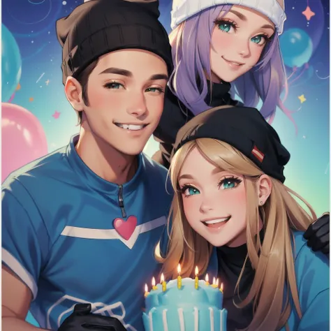 cute couple, happy birthday, gloves, friends, beanies, 