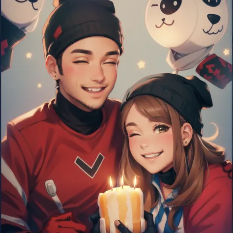 cute couple, happy birthday, gloves, friends, beanies, 