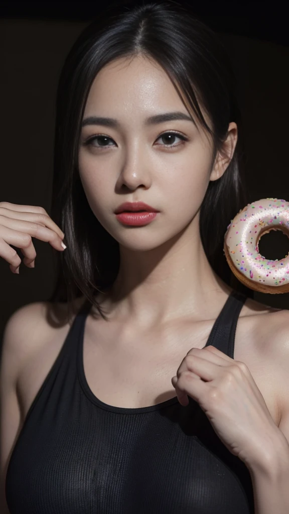 ((dramatic angle))((Eating a donut)),ultra detail (8k, RAW Photos, 最high quality, masterpiece: 1.45), (Realistic, Photorealistic: 1.37), （Ultra high definition）（Textured skin）（Very detailed）（high quality）（最high quality）（First Person View）16K ,Super Beautif...