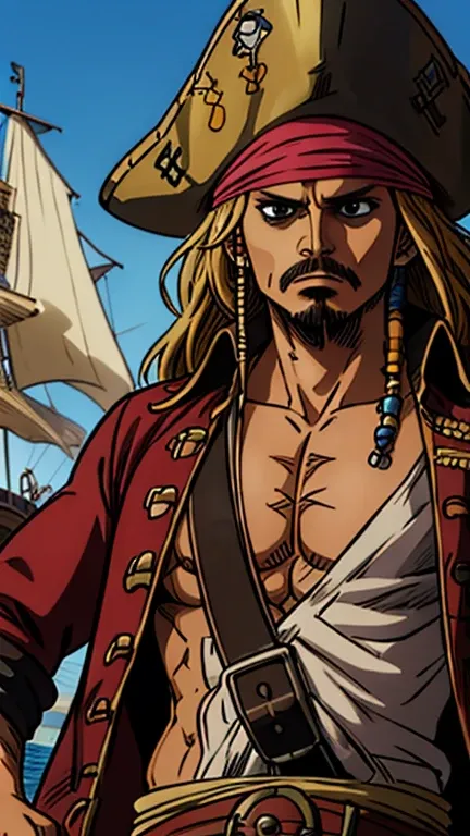 (jack sparrow), (extremely detailed cg unit 8k wallpaper),(master part), (best quality), (ultra detail), (best illustration),(on...