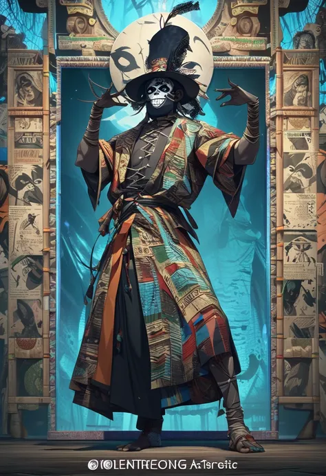 (((BARON SAMEDI))) best quality, ultra-high resolution, 4K detailed CG, master piece, Baron Samedi,man, African clothing, Voodoo mythology, ((standing pose)), African image, aesthetic, Centered screen, full body