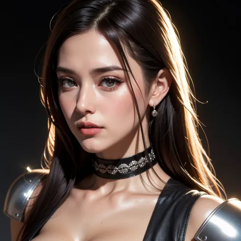 dark colored, photo-realistic, cheerful feminine cute face and beatiful eyes, high quality masterpiece, cinematographic scene, 4K resolution, american shot, of an attractive young fem silver Knigth with feminine Russian face features, posing epic battle, l...