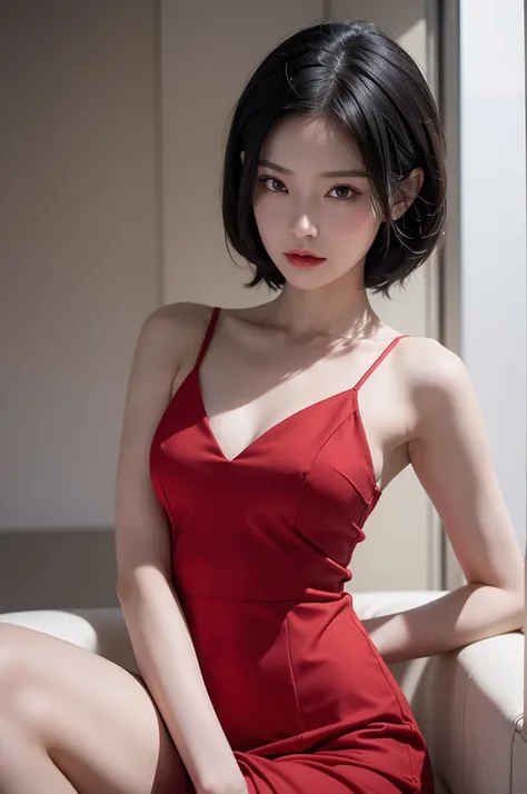 Ada wong, resident evil, red dress, asian woman, sexy, short black hair, hand on sholder