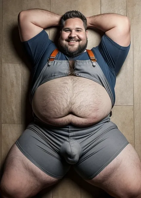 (handsome mature man plump chubby morbid extremely thick thighs bulging belly fat), older man, gray hair, white man, wearing , hairy chest, hairy belly,
mechanic overalls, bare overalls, gloves, , bulge, detailed glade on clothing, (fat and corpulent: 1.3)...