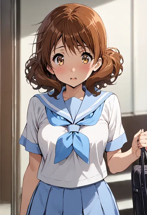 highest quality, masterpiece, detailed, nsfw, 1 girl, kumiko oumae, brown eyes, brown hair, short hair, wavy hair, skirt, shirt,...