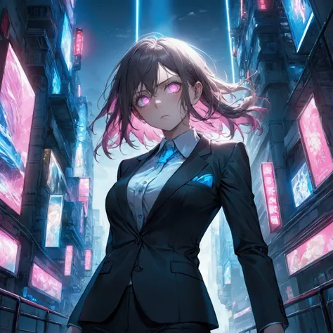 16K, HDR, Renesas Electronics, Ray Tracing, Natural Lighting, absurd, A masterpiece of the finest quality, Perfect anatomically detailed face, Delicate eyes, 1 Girl, Solitary, Wearing a suit, shirt, Top button open, Beautiful hair, extreme beauty, impatien...