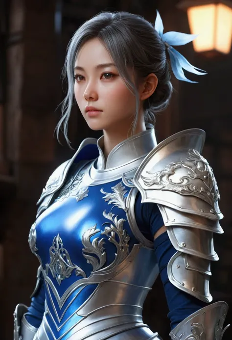 a close-up of a woman in a silver and blue dress, chengwei pot at art station, 由杨J, detailed fantasy art, stunning character art, fanart best art station, epic and exquisite character art, beautiful armor, 极其详细的Artgerm, detailed anime digital art, ArtGerm ...