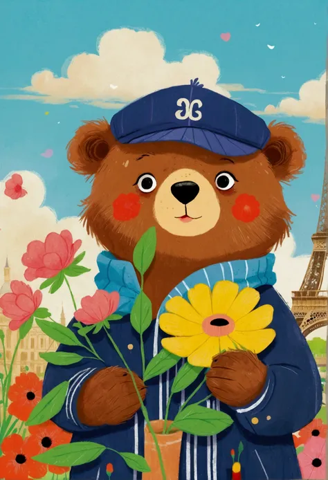 There is a poster，There is a cartoon bear holding a flower on it, Concept art inspired by Jean Hélion, Popular on Pixiv, School of Paris, 2 0 2 4, 2024, 2023, 2 0 2 3, concept art 2022, 2 0 2 2, 2022, 2447