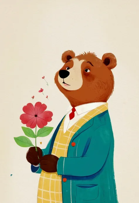 There is a poster，There is a cartoon bear holding a flower on it, Concept art inspired by Jean Hélion, Popular on Pixiv, School of Paris, 2 0 2 4, 2024, 2023, 2 0 2 3, concept art 2022, 2 0 2 2, 2022, 2447