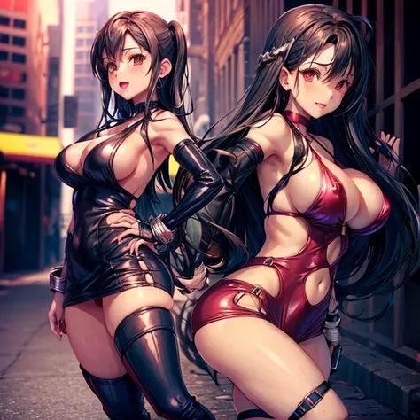 Tifa Lockhart　Glossy black bodysuit　Huge breasts　Underground Fighting Arena