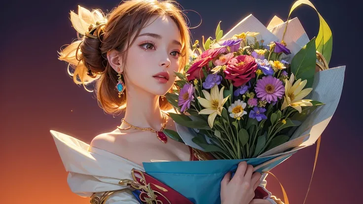 32K, 最高quality, 最高masterpiece, (ultra-Detailed Background, Detailed Background), High resolution, Super detailed, Very detailedな, One girl, (bouquet:1.3), (Tangled:1.2), (Geometric:1.2),(colorful),(masterpiece, quality, best quality, Official Art, Beautifu...