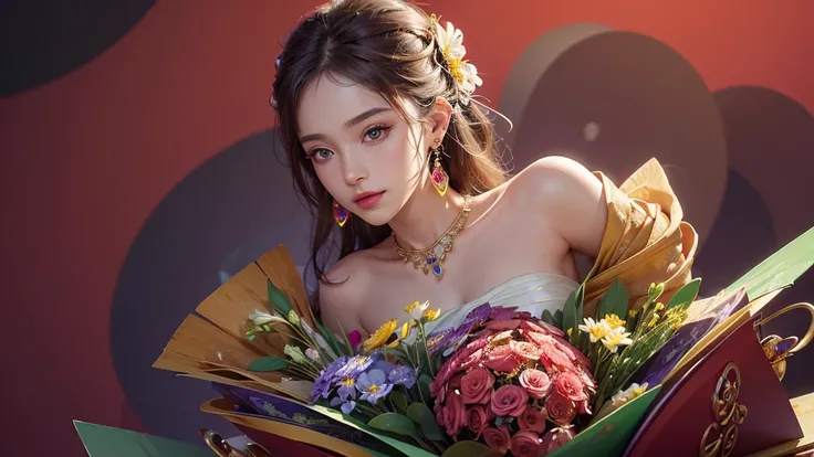 32K, 最高quality, 最高masterpiece, (ultra-Detailed Background, Detailed Background), High resolution, Super detailed, Very detailedな, One girl, (bouquet:1.3), (Tangled:1.2), (Geometric:1.2),(colorful),(masterpiece, quality, best quality, Official Art, Beautifu...