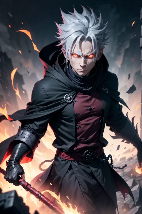 Generate an animated wallpaper featuring Ryomen Sukuna from Jujutsu Kaisen. The scene should depict Sukuna in his iconic, menacing pose, surrounded by his dark, cursed energy. The background should be a desolate, cursed battlefield with broken structures a...