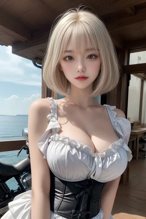 reflected light、Platinum blonde hair with dazzling highlights、Shiny Hair、Super long, Silky Hair、Beautiful shiny bangs、bright, clear, charm, large blue eye、so beautiful, A cute and adorable 16-year-old girl.、Ample Bust、Beautiful detailed eye、 Beautiful and ...