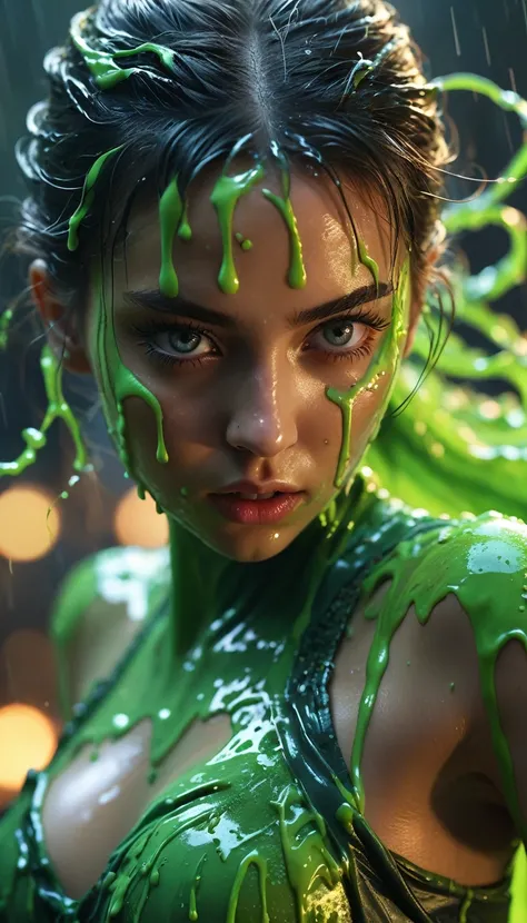 2 girls fighting in slime, digital painting, (best quality,4k,8k,highres,masterpiece:1.2),ultra-detailed,(realistic,photorealistic,photo-realistic:1.37),HDR,UHD,studio lighting,ultra-fine painting,sharp focus,physically-based rendering,extreme detail descr...