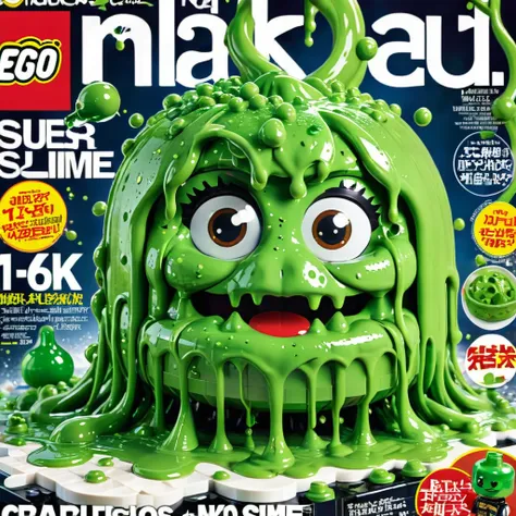 Magazine cover，best quality, very good, 16K, ridiculous, Very detailed,Slime，Made of Lego,