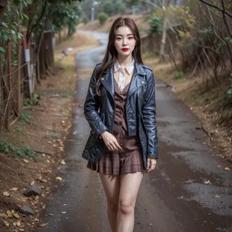 Irene, (best quality, Ultra-detailed), (realistic:1.37), beautiful and detailed face, ultra-realistic texture, delicate face, delicate body, red lipstick, long-lasting colors. high definition, 8K. expression a slight cute smile, NAKED 