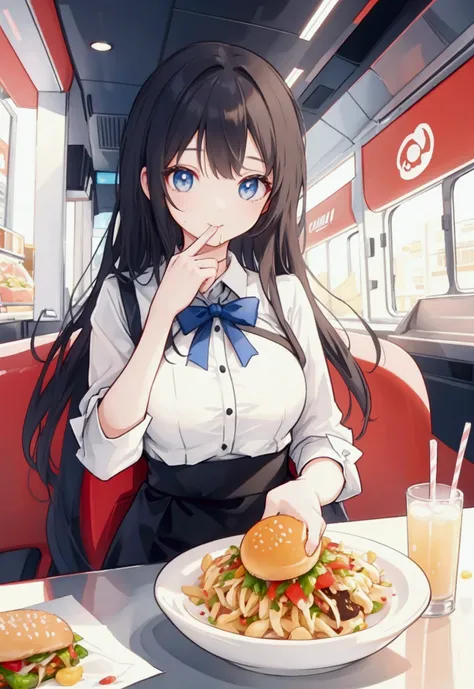 Elegant girl eating western food