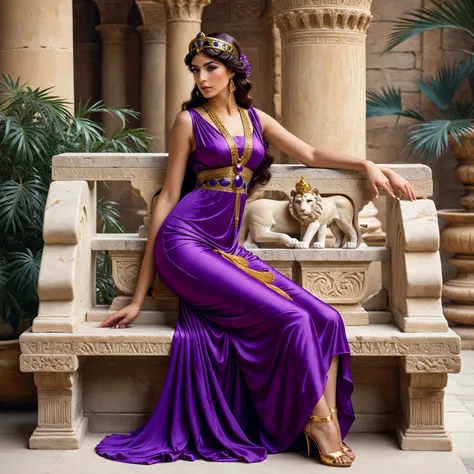 arafed woman in a purple dress sitting on a stone bench, beautiful cleopatra, inspired by Alexandre Cabanel, inspired by John William Godward, ((a beautiful fantasy empress)), beautiful goddess, portrait of megara, gorgeous goddess of leo, roman goddess, g...