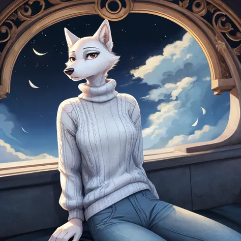 the female white wolf in the beastars universe emanates a serene and ethereal beauty. with a slender frame and pristine white fu...