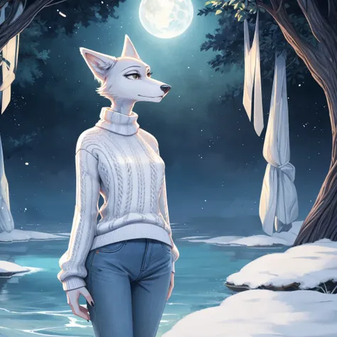 the female white wolf in the beastars universe emanates a serene and ethereal beauty. with a slender frame and pristine white fu...