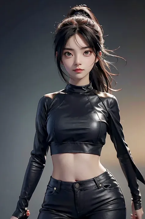 anime girl , stylish , super power , wearing crop  top , navel can be seen