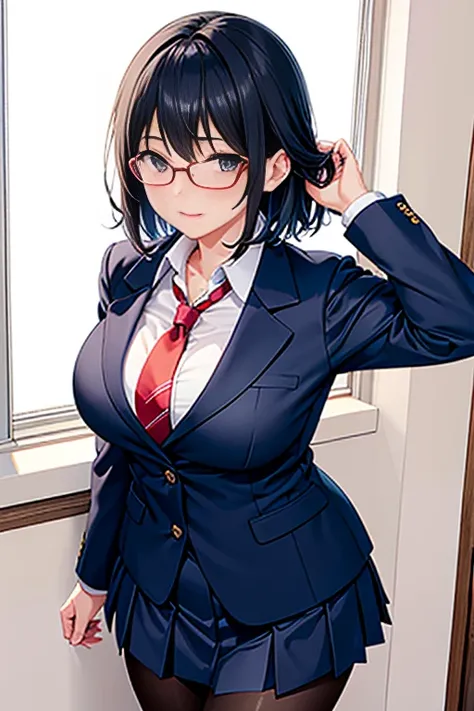 Ultra HD、Ultra high definition、Noise Reduction、perfection、Image quality adjustment、Balance Changes、Optimal Lighting、Giantアート, high school girl, 非常に詳細なGiantショット, Giant, short hair, Black Pantyhose, 巨大なhigh school girlが超高層ビルよりもはるかに大きい, Wear rimless glasses, ...