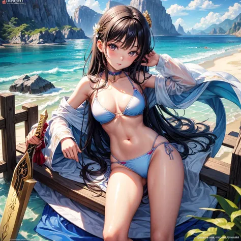 Beautiful Asian girl, 18 years old, light bikini knight girls, sexy lady, medium breasts, camel toe, long sword,