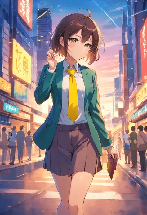 Anime girl in  with yellow tie, as anime character, Rei Hiroe, Anime girl named Lucy, Visual anime of a cute girl, best anime girl, nagatoro, ( ( ( yoshinari yoh ) ) ), female anime character, anime character, an anime girl, Sayori, chiho, Wataru Kajikam f...