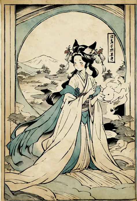 Edo period Ukiyo-e style,Line art,animal