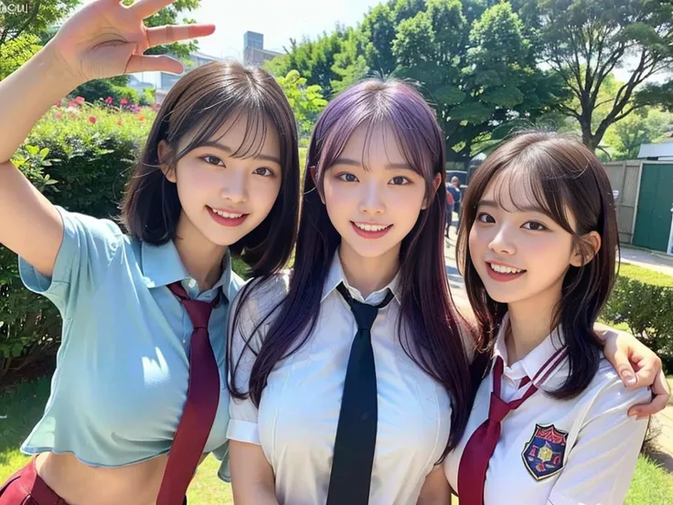 (super cute korean schoolgirl takes a commemorative photo with her beautiful best friend:1.2)(laughing:1.2)(beautiful sweat:1.1)...