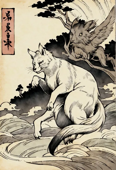 Edo period Ukiyo-e style,Line art,animal