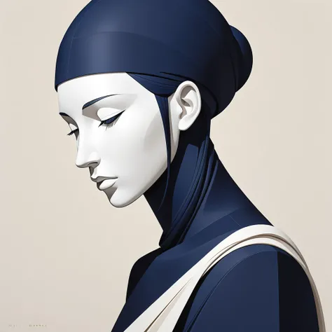 vector character illustration, in the style of minimalist detail, forms, rick owens, matt bors, close-up, light black and navy, constantin brancusi