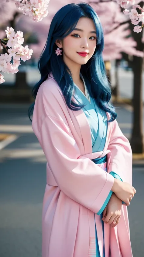 

---

**Prompt:**

Create a high-resolution character illustration of **Mizuki Aoi**, a virtual influencer with the following features:

1. **Hair:** Vivid aqua blue, long and wavy, with delicate cherry blossom hairpins.
2. **Face:** Fair skin, deep blue ...