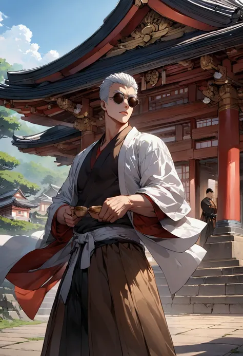 Japanese monk、Small、Round sunglasses、Hero of Justice、One Punch Man、Japanese Temples、strongest