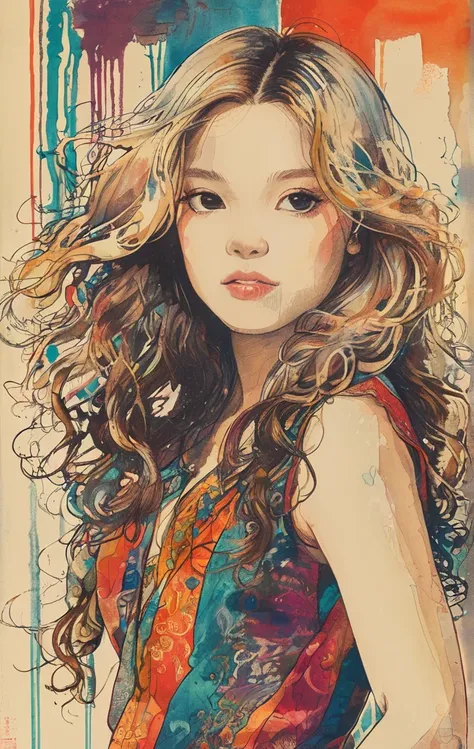 ((masterpiece:1.2, best quality)), very detailed, Ultra-precise depictions, very detailed 묘사, (Zentangle:1.2), (dynamic pose), (abstract background:1.5), Waves long hair, blonde hair, 1 woman, fancy, portrait, Colorful backgrounds,