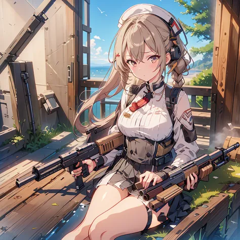 Anime girl with gun and hat, M4 Sopmod II Girls Frontline, From Girls Frontline, Girls Frontline Style, The finer details. Girl Front, Scenes of《Azur Lane》Video game, Azur Lane style, Girls Frontline CG, Anime Machine Gun Shooting, April Rendering, Girl Fr...