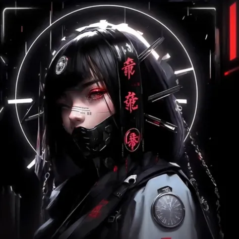 Close-up of a masked person and a watch, Anime Cyberpunk art, digital Cyberpunk anime art, Cyberpunk Anime Girl, Cyberpunk horror style, Anime Cyberpunk, Digital Cyberpunk - Anime Art, Aesthetic Cyberpunk, female Cyberpunk Anime Girl, Cyberpunk art style, ...