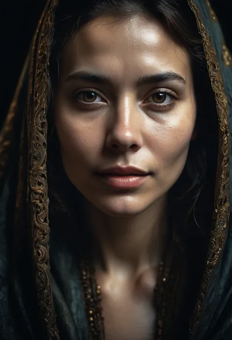 close-up, editorial photograph of a woman, highly detailed face:1.4, smile:0.7, background inside dark, moody, private study:1.3, POV, by lee jeffries, nikon d850, film stock photograph ,4 kodak portra 400 ,camera f1.6 lens ,rich colors ,hyper realistic ,l...