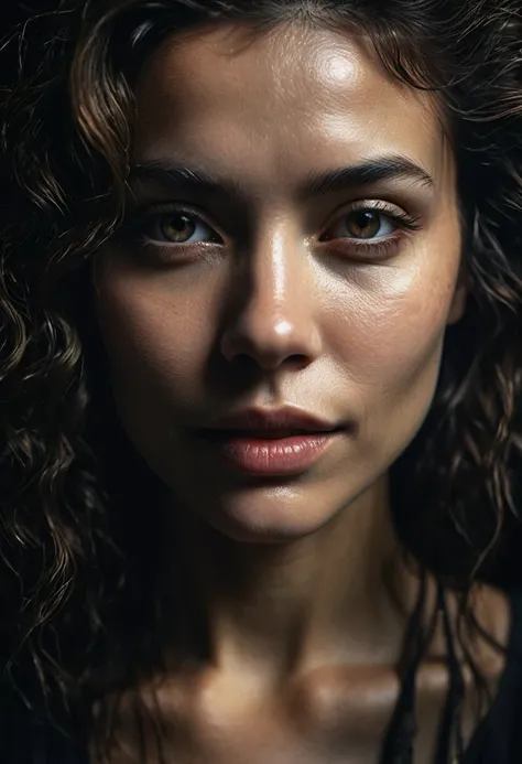 close-up, editorial photograph of a woman, highly detailed face:1.4, smile:0.7, background inside dark, moody, private study:1.3, POV, by lee jeffries, nikon d850, film stock photograph ,4 kodak portra 400 ,camera f1.6 lens ,rich colors ,hyper realistic ,l...