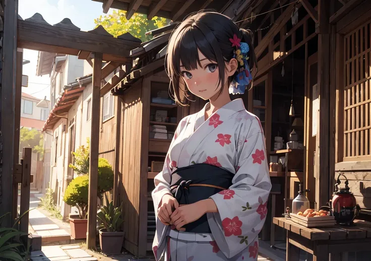 ((Highest quality)), ((masterpiece)), (detailed), lofi, One girl, yukata, summer