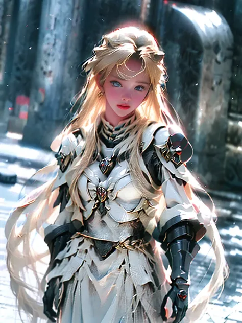 8K  UHD，RAW photo，A woman wearing black armor is fully armored：1.1，Handsome girl，long whitr hair，blonde with blue eyes，The face is delicate，Delicate skin，Full breasts，Crystal clear lips，Slender legs，(Real Human:1.3)，(A high resolution:1.4)，(A detailed:1.5)...